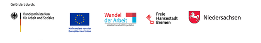 Logoleiste: Bundesministerium für Arbeit und Soziales, Europäischer Sozialfonds, Programm Wandel der Arbeit, Hansestadt Bremen und Niedersachsen