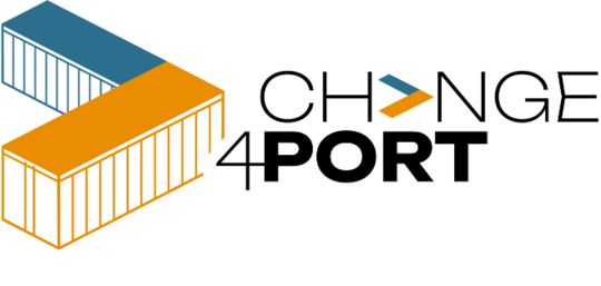 Logo Change4Port mit zwei Container-Grafiken