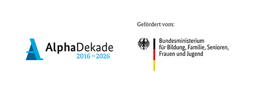 Logoleister: Alphadekade und Bundesminiterium für Bildung, Familie, Denioren, Frauen und Jugend