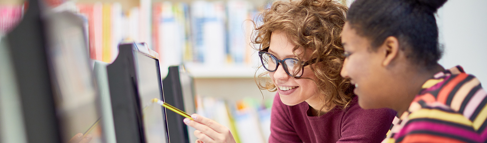 Headerbild Grundbildungsteilzeit (kurz:Grubitz) zwei Frauen vor Computerbildschirm