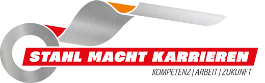 Logo Stahl macht Karrieren. Graphische Stahlrolle mit Slogan