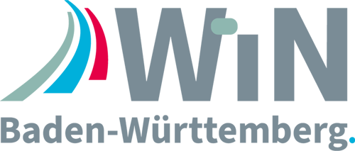 WiN Baden-Württemberg Logo mit drei Streifen, die eine Straße oder Schienen symbolisieren sollen